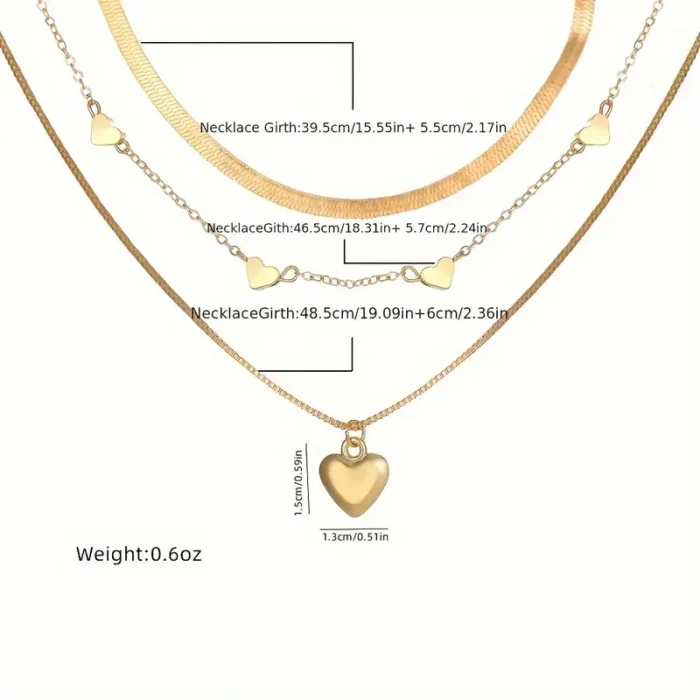 3 قطع شكل قلب سحر سلسلة قلادة تكويم ثلاث طبقات قلادة قابل للتعديل رابط العنق سلسلة مجوهرات