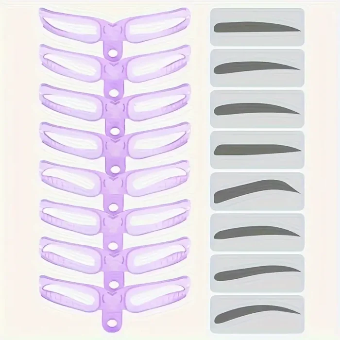 مجموعة قوالب تشكيل الحواجب بـ 8 قطع مع مقبض - بطاقة تجميل للحواجب المحددة والمشكلة بشكل مثالي - قابلة لإعادة الاستخدام