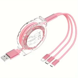 كابل USB قابل للسحب 3 في 1 معتمد من MFI للشحن المتعدد - توافق عالمي مع أجهزة iPhone و Android و Type-C و Micro USB - شاحن محمول للهواتف