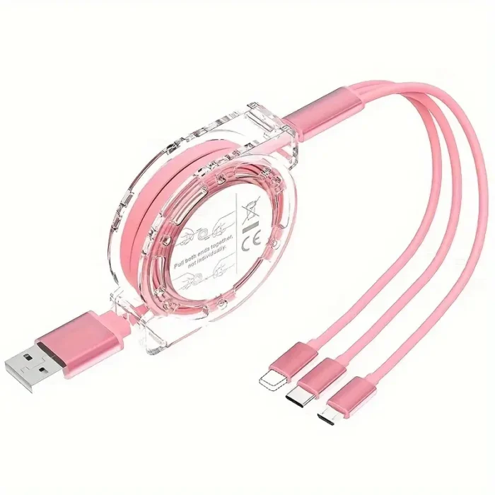 كابل USB قابل للسحب 3 في 1 معتمد من MFI للشحن المتعدد - توافق عالمي مع أجهزة iPhone و Android و Type-C و Micro USB - شاحن محمول للهواتف