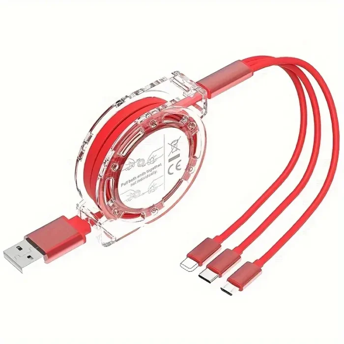 كابل USB قابل للسحب 3 في 1 معتمد من MFI للشحن المتعدد - توافق عالمي مع أجهزة iPhone و Android و Type-C و Micro USB - شاحن محمول للهواتف