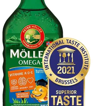 مولرز اوميجا 3 شراب زيت السمك بنكهة التفاح الطبيعي لزيادة التركيز والمناعة 250 مل Mollers Omega 3