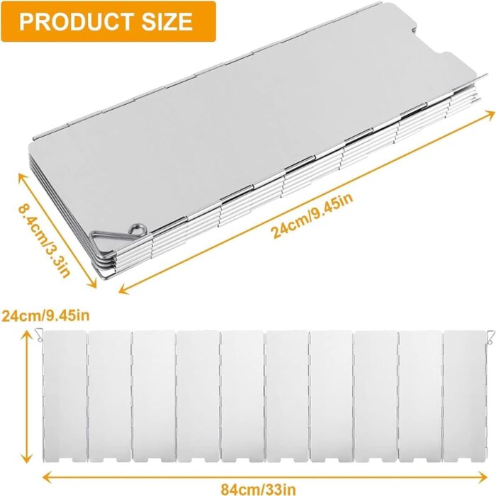 مصد رياح لموقد التخييم من هوكور، 10 الواح قابلة للطي في الهواء الطلق، موقد تخييم زجاج امامي من خليط معدني من الالومنيوم للتخييم والمشي لمسافات طويلة والنزهات والطبخ (اسود)