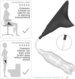 جهاز التبول للاناث، قمع التبول المحمول القابل لإعادة الاستخدام مع انبوب تمديد، مناسب للسفر، الحفلات، التخييم، ازدحام المرور وما الى ذلك، يتضمن حقيبة مقاومة للماء وكوب مقاوم للماء
