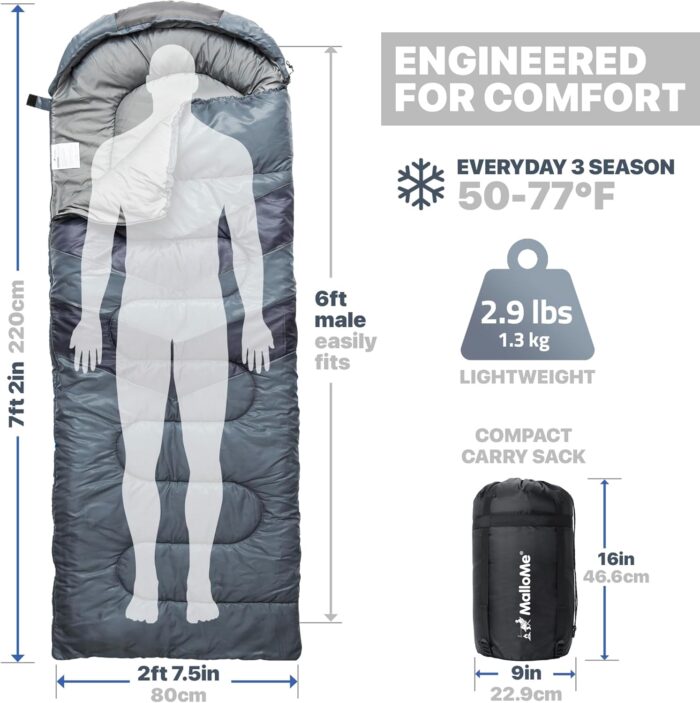 كيس نوم للبالغين والأطفال من مالومي - حقيبة نوم خفيفة الوزن للمشي لمسافات طويلة في الطقس البارد والدافئ - خفيفة الوزن وصغيرة الحجم للصيف والشتاء - للبنات والأولاد وتسع لشخص واحد...