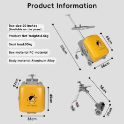 شنطة سفر للاطفال من اكسوسوميج، شنطة ركوب 20 انش قابلة للتوسيع وقابلة للطي مع عجلات دوارة، شنطة عربة اطفال للاطفال الصغار للسفر والرحلات (اصفر)، أكريلونيتريل بوتادين ستايرين (ABS)