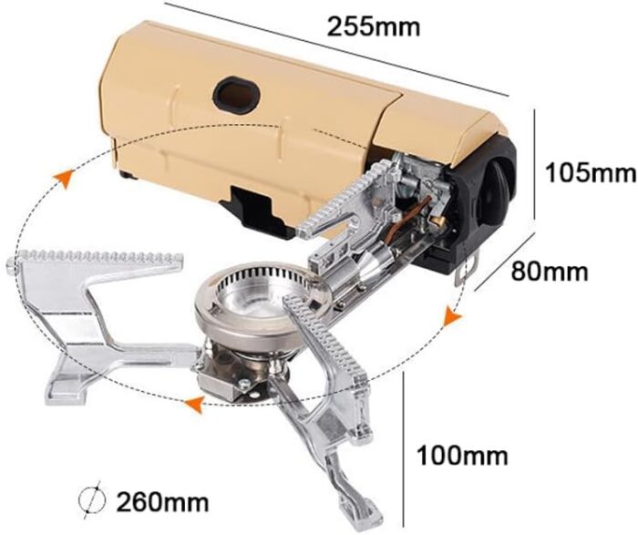 موقد كاسيت للتخييم من دوراجس، موقد غاز بوتان محمول وقابل للطي بقدرة 2600 واط مع شنطة حمل اشعال الكترونية للطبخ في الهواء الطلق والتخييم والمشي لمسافات طويلة