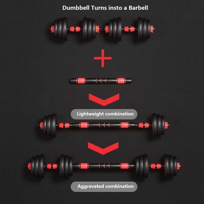 مجموعة اوزان دمبل 3 في 1 قابلة للتعديل، مجموعة دامبل وقضيب رفع أثقال للياقة البدنية في المنزل والتمارين البدنية والرياضية لصالة الالعاب الرياضية مع بار وصلة للنساء والرجال