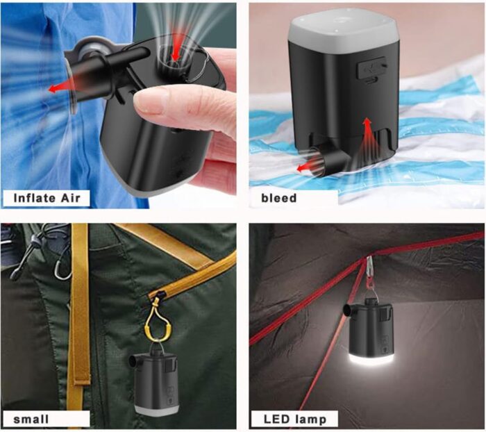مضخة هواء متنقلة من أزوني للأغراض القابلة للنفخ 4000mAh، مضخة فراش هوائية صغيرة بإضاءة ليد قابلة لإعادة الشحن بمنفذ USB، للسفر ووسادات التخييم وحمام السباحة وحلقات السباحة...