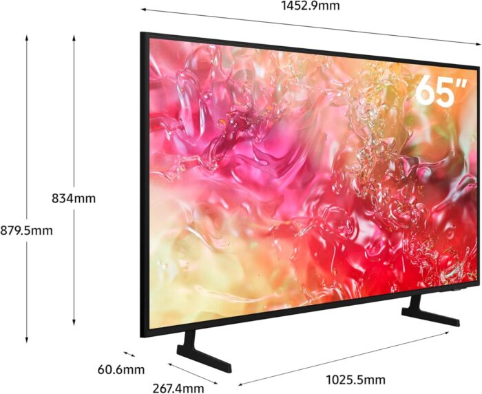 سامسونج تلفزيون ذكي 65 بوصة 4K LED HDR ترقية كريستال UHD بيور كولور Tizen OS كيو سيمفوني اسود UA65DU7000UXSA ضمان لمدة عامين (موديل 2024 نسخة المملكة العربية السعودية)