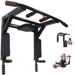 BDL Wall Mounted Pull Up Bar Chin Up bar Multifunctional Dip Station for Indoor Home Gym Workout, Power Tower Set Training Equipment Fitness Dip Stand Supports to 440 Lbs