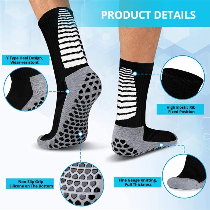 Grip Socks Football, 3 Pairs Anti Slip Football Sport Socks Winter Thermal Soccer Socks Cushioned Cotton Anti Blister Socks with Rubber Pads, Non Slip Running Hockey Socks Men...