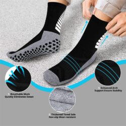 Grip Socks Football, 3 Pairs Anti Slip Football Sport Socks Winter Thermal Soccer Socks Cushioned Cotton Anti Blister Socks with Rubber Pads, Non Slip Running Hockey Socks Men...