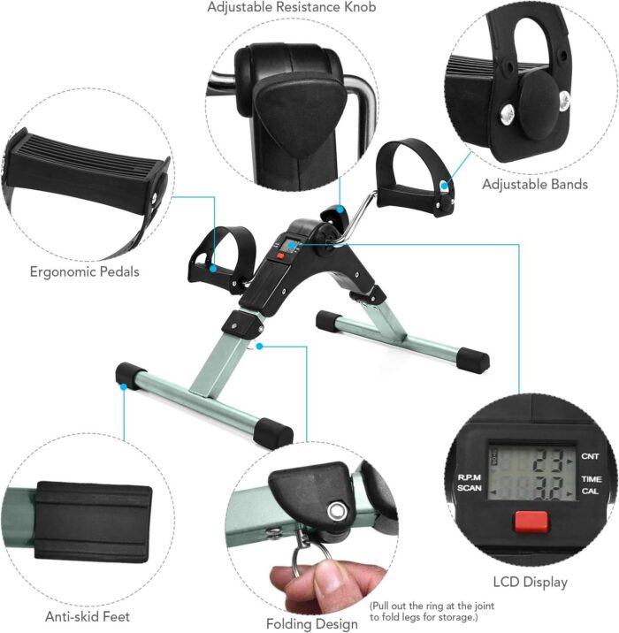 جهاز تمرين منزلي صغير قابل للطي مزود ببدالات وشاشة LCD من اكستوم، جهاز ركوب دراجة داخلي مع مقاومة قابلة للتعديل للاستخدام في المنزل او المكتب او النادي