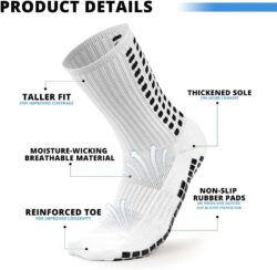 neotimely Men's Soccer Socks, Anti Slip Non Slip Grip Pads for Football Basketball Hockey Sports Running Cycling Hiking Grip Socks, Unisex (2 Pair, White, Black)