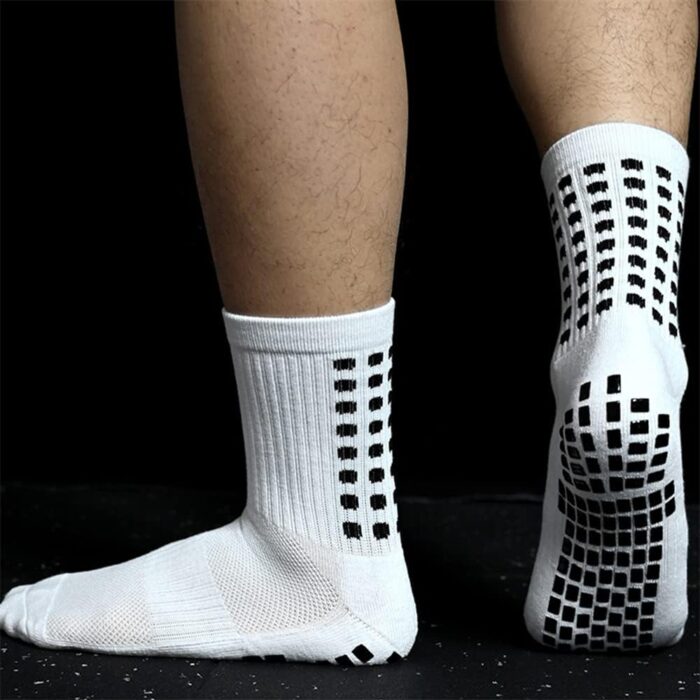 neotimely Men's Soccer Socks, Anti Slip Non Slip Grip Pads for Football Basketball Hockey Sports Running Cycling Hiking Grip Socks, Unisex (2 Pair, White, Black)