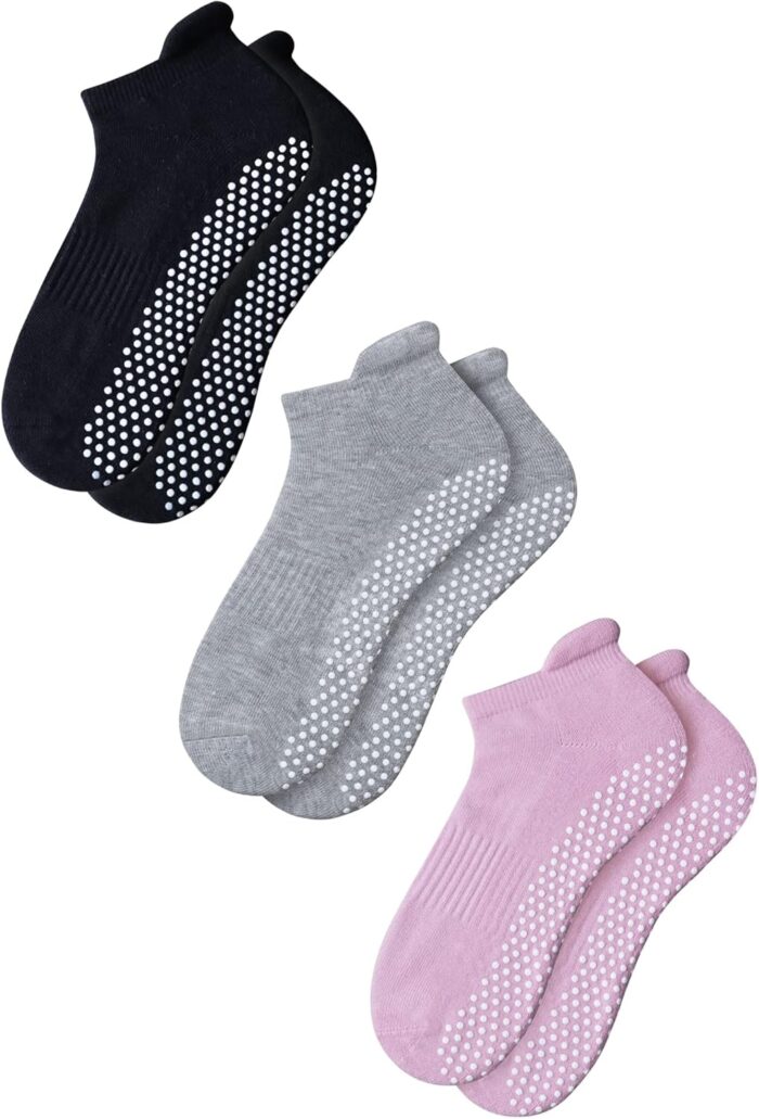 Skade Non Slip Socks, Anti Skid Sock with grips 3 Pairs Unisex Socks for Yoga Home Workout Barre Pilates Hospital Pregnancy