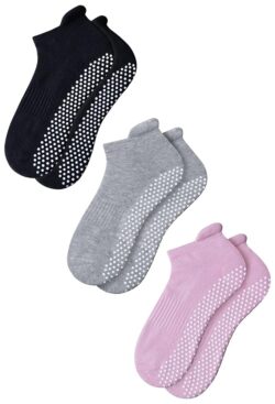 Skade Non Slip Socks, Anti Skid Sock with grips 3 Pairs Unisex Socks for Yoga Home Workout Barre Pilates Hospital Pregnancy