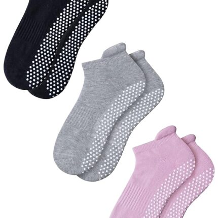 Skade Non Slip Socks, Anti Skid Sock with grips 3 Pairs Unisex Socks for Yoga Home Workout Barre Pilates Hospital Pregnancy