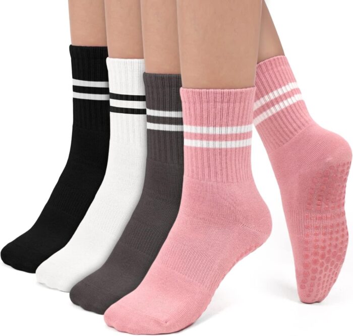 Skade Non Slip Socks, Anti Skid Sock with grips 3 Pairs Unisex Socks for Yoga Home Workout Barre Pilates Hospital Pregnancy