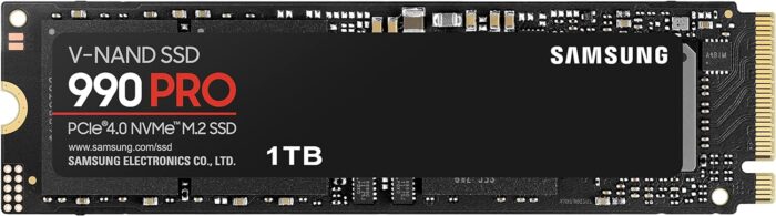 وسيط تخزين ذو حالة ثابتة SSD 990 برو من سامسونج بسعة 1 تيرا ومنفذ PCIe 4.0 (حتى 7450 MB/الثانية) وذاكرة مستديمة M.2 (2280) (MZ-V9P1T0BW)، pc_card