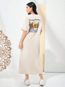 SHEIN Mulvari فستان تي شيرت لطباعة صحراوية للنساء في رمضان